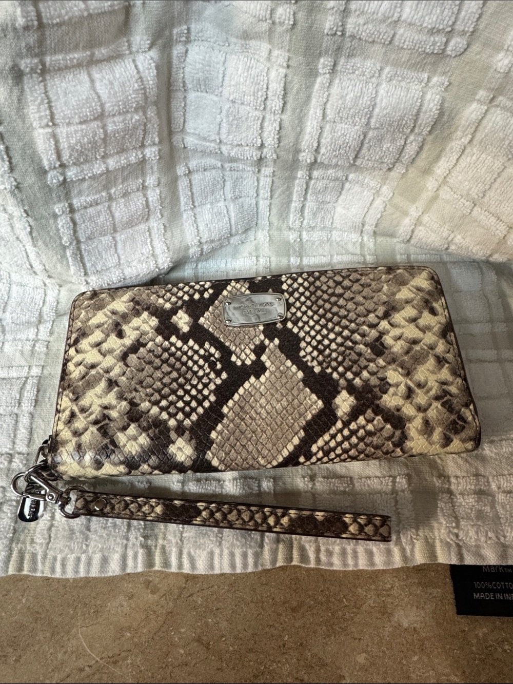 Michael Kors Snake-Print Wristlet in Beige and Brown NEW NEVER USED